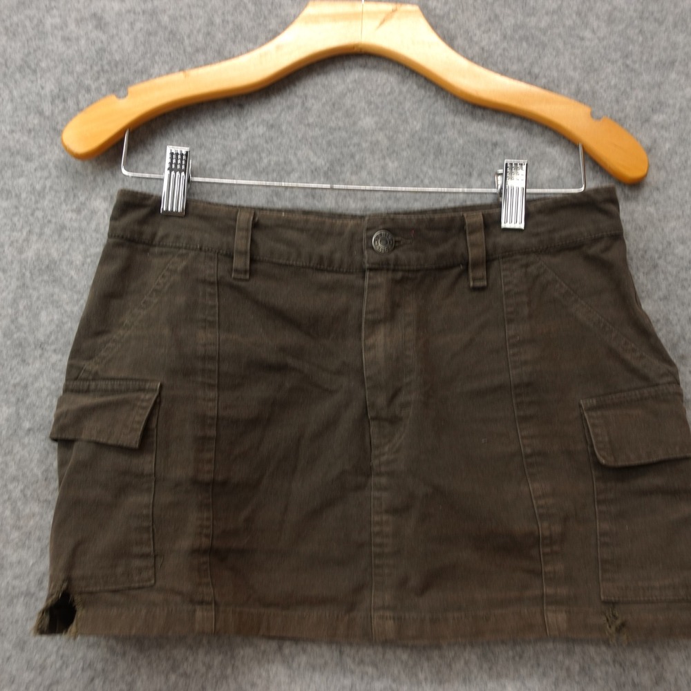 Y2K Grunge Sleaze Cargo Skirt Womens XS Brown Distressed Micro Mini MOTEL ROCKS